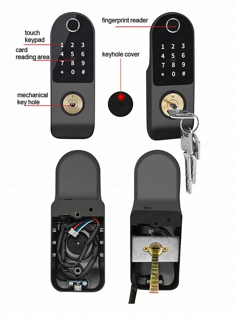 Security Home Gate Door Keys Entry RFID Card Code Password Tuya Wifi TTlock Smart Door Lock Digital Double Side Fingerprint Lock