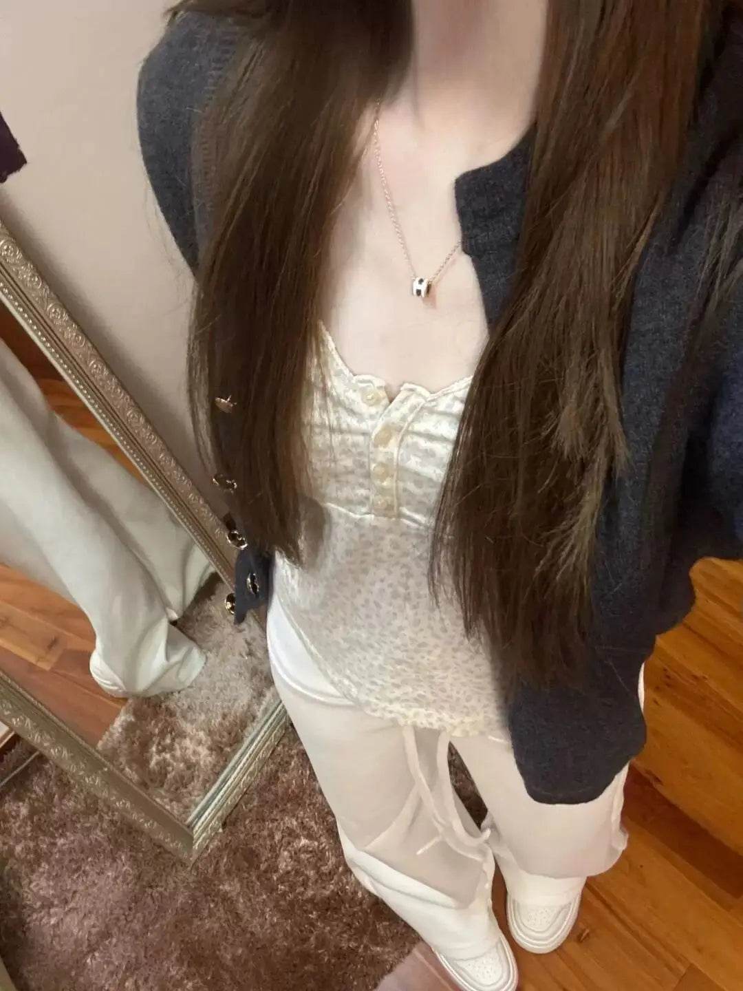 Gray Cardigan Sweater Women Loose Short Knit Coat For Spring And Autumn - AIAZ