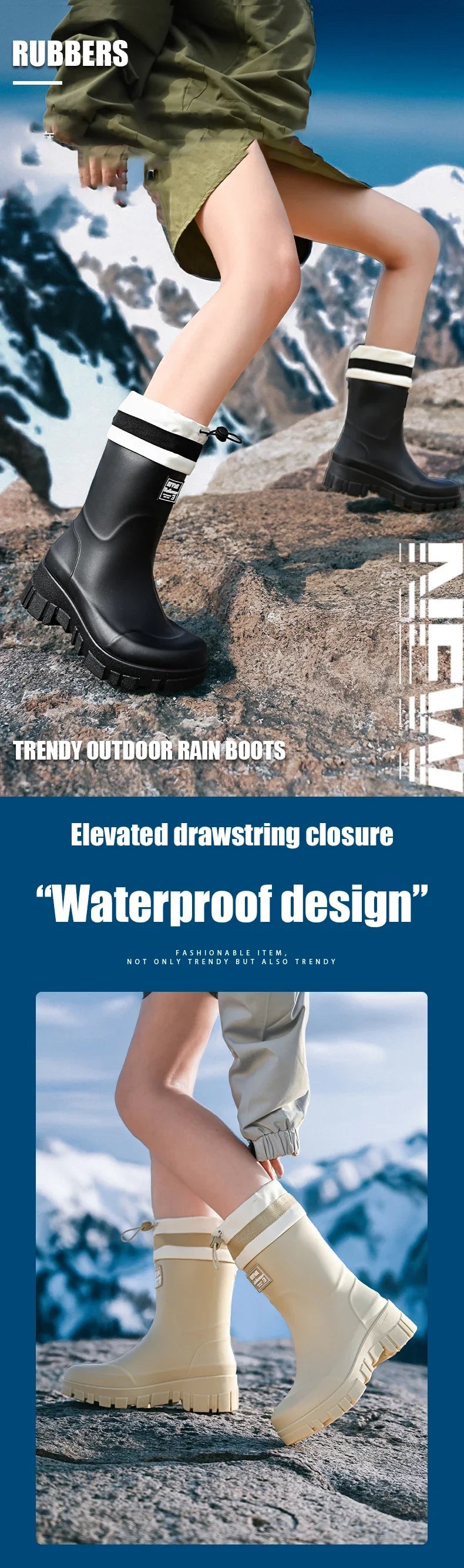 Family-sized Waterproof & Non-slip Rain Boots for Outdoor Activities, Matching Designs for Adults & Kids