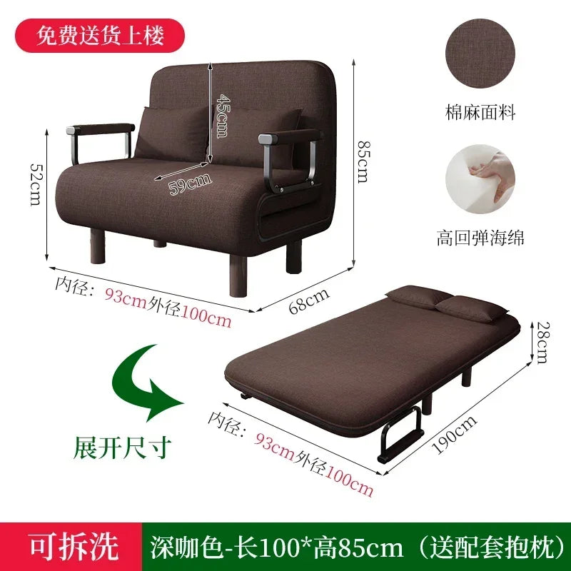 Modern Simple Foldable Sofa Bed Multi-functional Internet Celebrity Living Room Double Push Retractable Sofa Home Furniture