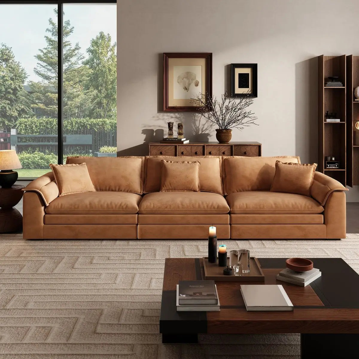 Italian-Style Full Genuine Cowhide Leather Sofa Modern Luxury Design for Large Villa Living Room High-End Wood Frame Sofa Set