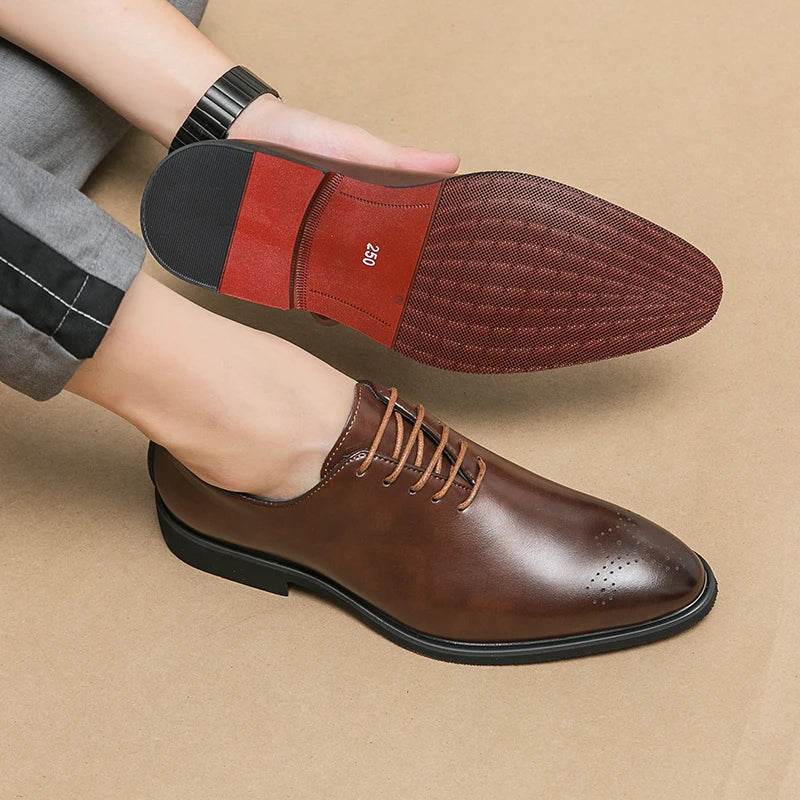 Classic Brand Pointed Banquet Dress Shoes Brown High-end Men's Business Shoes Men's Commuting Daily Casual Shoes Flat Bottomed - AIAZ