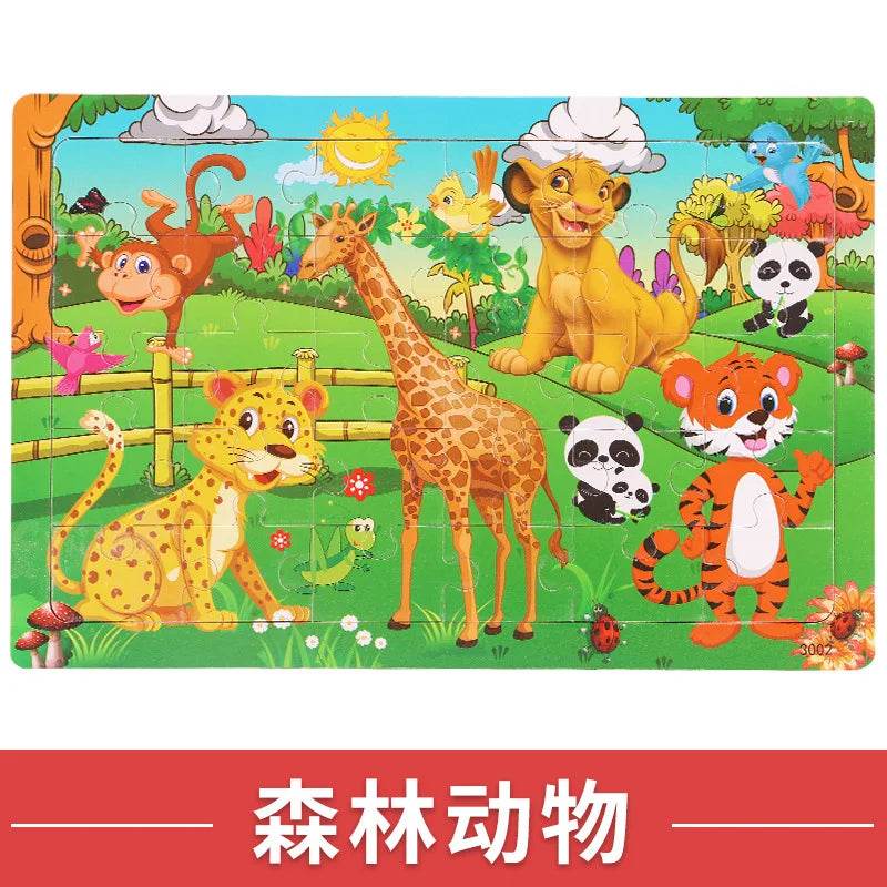 NEW Wooden 30pcs Puzzles Children Animal Dinosaur Cartoon Plane Puzzle Baby Early Education and Intellectual Building Block Toys - AIAZ