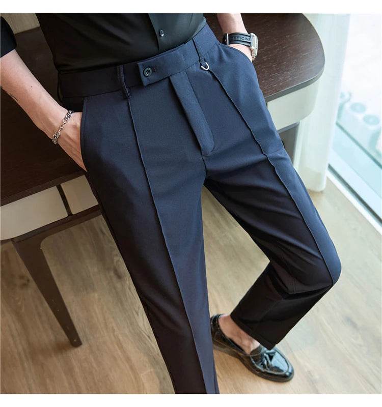 Men's business casual trousers, daily formal work pants, 2024 new high quality, plain color versatile ankle-length trousers. - AIAZ