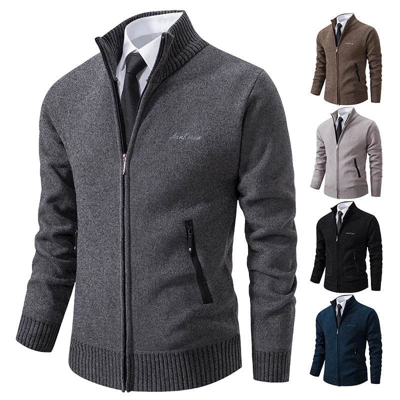 2023 Knitwear Spring and Autumn Men's Stand-up Collar Thick Warm Cardigan Sweater Winter Loose Casual Coat - AIAZ