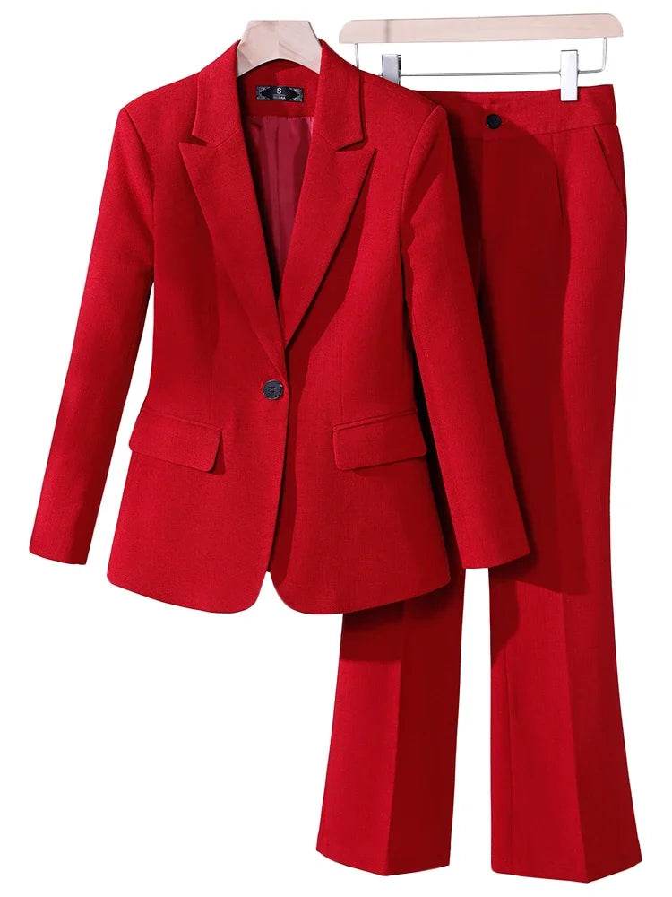 Business Work Wear 2 Piece Set Purple Blue Red Black Long Sleeve Blazer And Trouser Women Pant Suit Formal - AIAZ