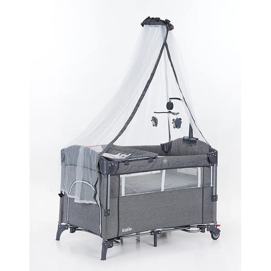 Baby Crib Multifunctional Simple with Mosquito Net Foldable Removable Children's Patchwork Playpen Bedside Crib with Toys