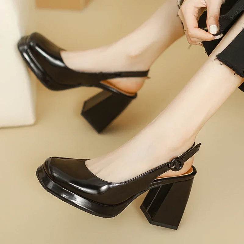 Slingbacks Summer Women Sandals Fashion Black White Pumps Shoes For Girls Elegant High Heels Wedding Shoes Ladies Large Size - AIAZ