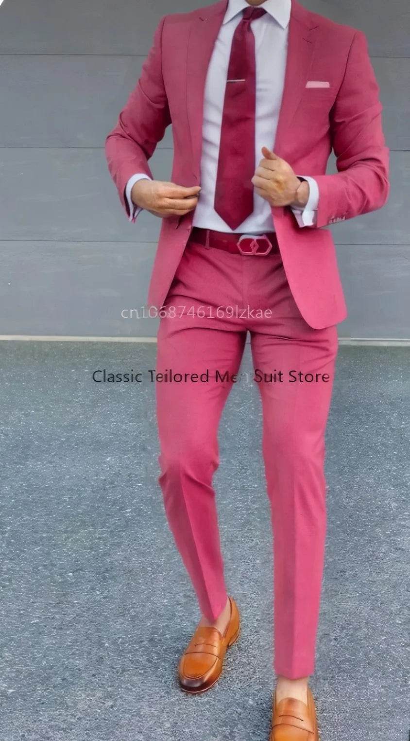 Men's Suit 2 Piece Suit Jacket Pants Formal Wedding Tuxedo Groom Clothes Custom Color Blazer XS-5XL - AIAZ