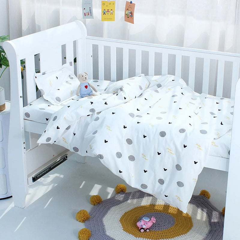 3Pcs Set Newborn Baby Cot Sheet Duvet Cover Case Pillowcase Cotton Cartoon Print Crib Flat Bed Sheet Infant Toddlers Beddings