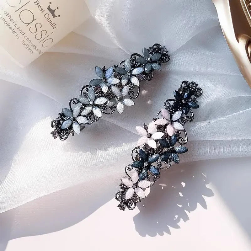 The new Korean version of the crystal flower spring hairpin elegant rhinestone wild ponytail hairpin women's hair accessories