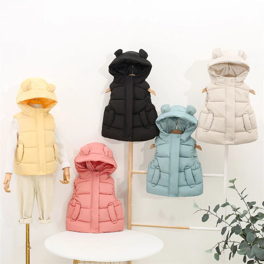 Fashion Boys Girls Hooded Warm Down Vests Autumn Winter Kids Clothing Baby Jacket Waistcoat 2023 New Children Zipper Vests