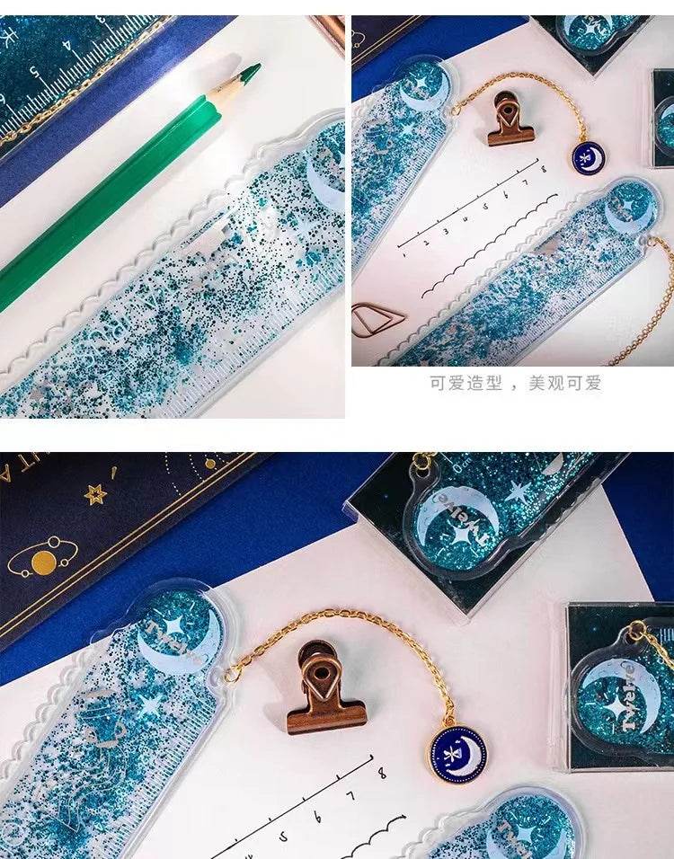 School supplies school accessories office gadgets Aesthetic Stationery Bookmark Cute Cartoon Drawing Quicksand Ruler cute things - AIAZ