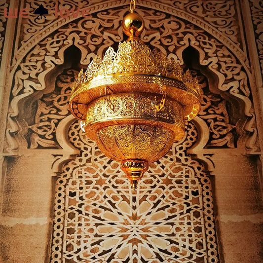 Retro Hollow Carved Pendant Light Hotel Villa Buddha Hall Loft Restaurant Home Decor Gold Ceiling Chandelier Lighting Fixture