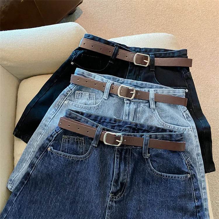 Denim shorts women's summer new trendy Instagram high waist simple slimming loose wide leg versatile A-line hot pants - AIAZ