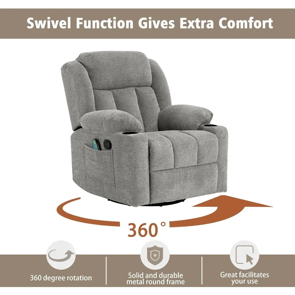 For Rocker Recliner Chair For Adults, Overstuffed Large Manual Recliner Swivel Glider With Massage And Heat,Living Room Chairs