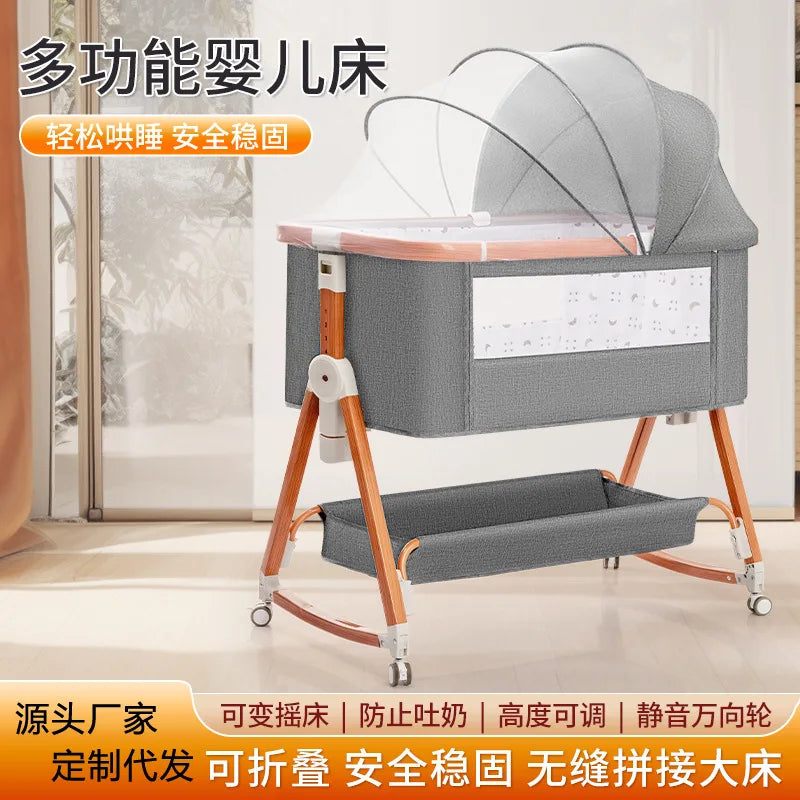 Baby bed splicing baby  movable portable cradle bed foldable multifunctional newborn adjustable