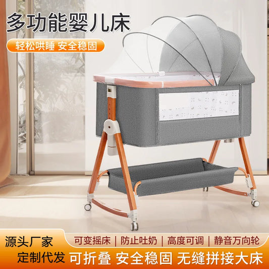 Baby bed splicing baby  movable portable cradle bed foldable multifunctional newborn adjustable
