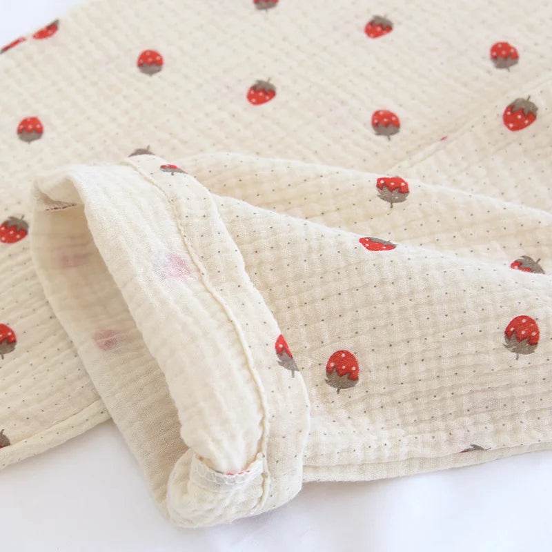 Autumn New Sleepwear Women Two Piece Pajamas Set Ladies Nighty Pure Cotton Pyjama Sweet Girl Strawberry Print Home Clothes - AIAZ