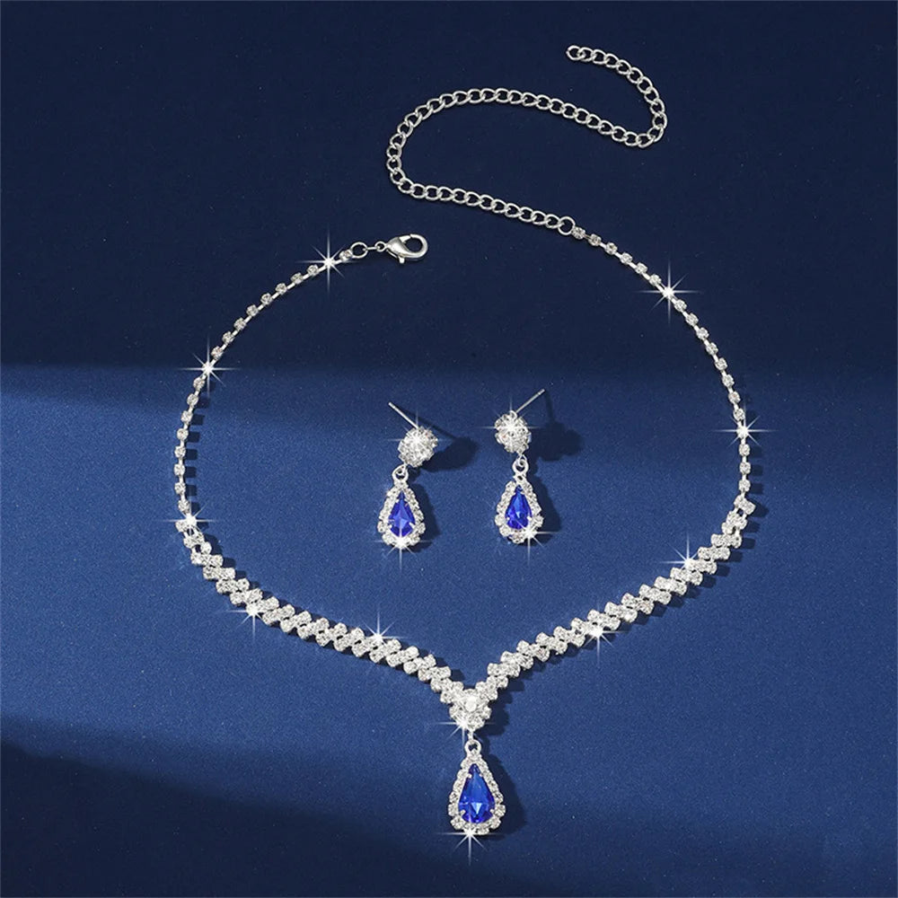 V-shaped Earring Necklace Two Piece Set High-end Fashion Luxurious Necklace Inlaid Rhinestone Jewelry Sets for Women
