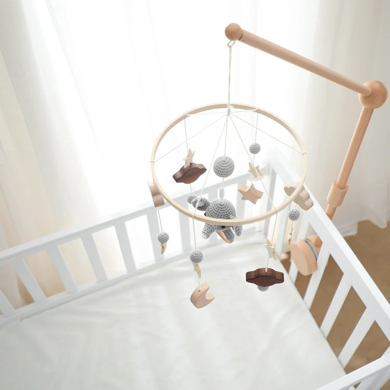 3pc/set Baby Wooden Bed Bell Bracket Mobile Hanging Rattles Toy Hanger Baby Crib Mobile Bed Bell Wood Toy Holder Arm Bracket