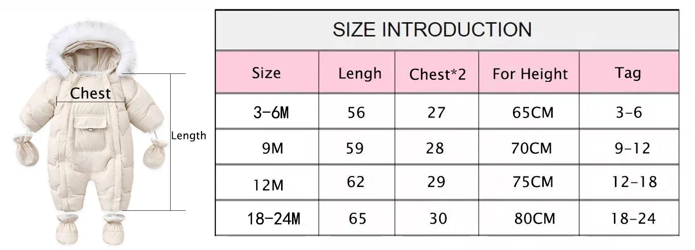 2024 New Winter Baby Rompers Thick Warm Infant Hooded Inside Fleece Jumpsuit Newborn Boy Girl Overalls Toddler Clothing Set
