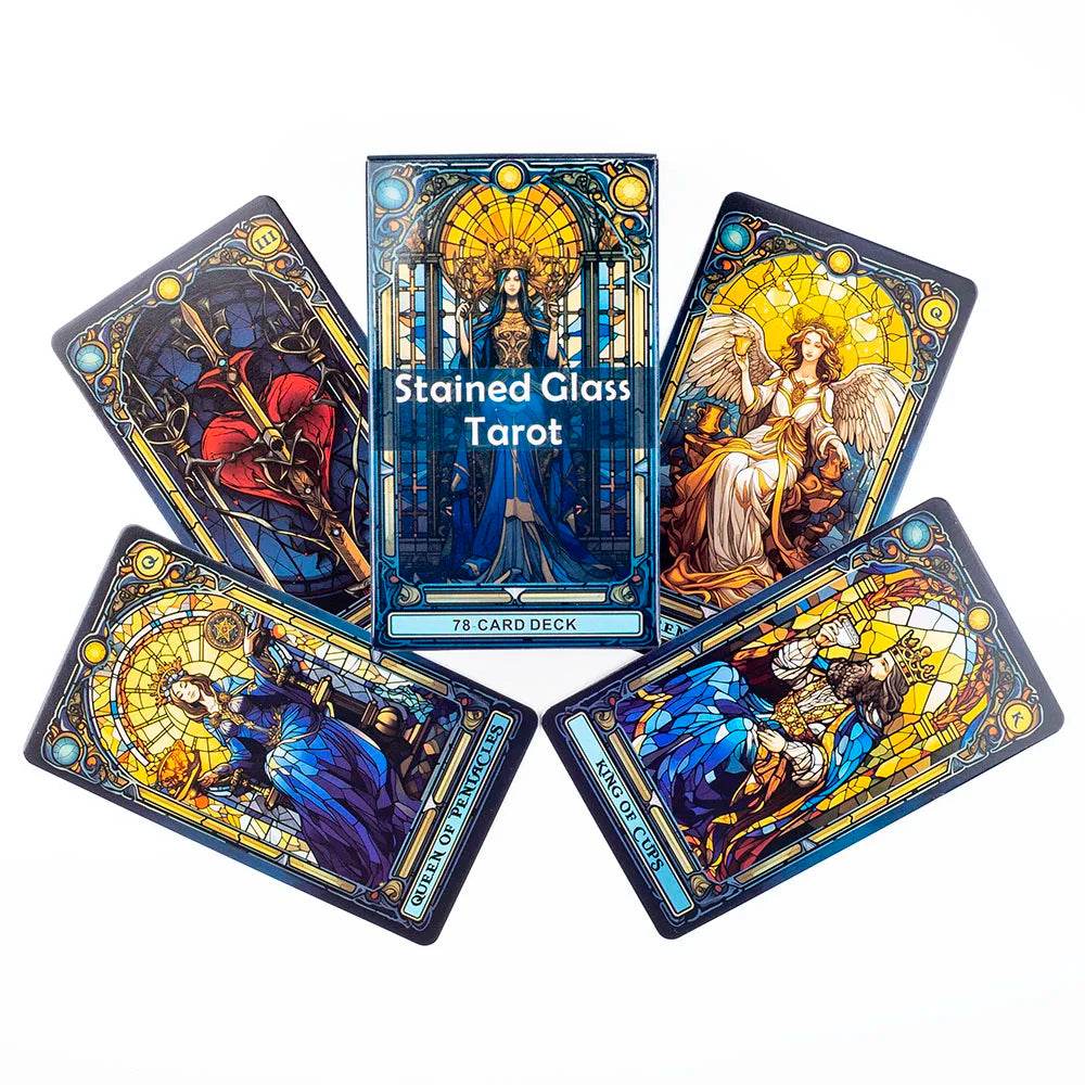 Stained Glass Tarot A 78-Card Deck Leisure Entertainment Game Card Family Gathering Divination Board Playing Games 10.3*6Cm - AIAZ