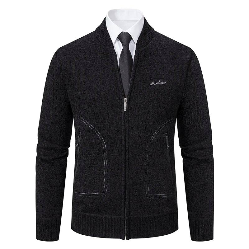 2023 Knitwear Spring and Autumn Men's Stand-up Collar Thick Warm Cardigan Sweater Winter Loose Casual Coat - AIAZ