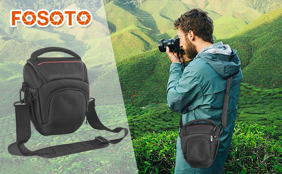 FOSOTO FT-R5 Black DSLR Camera Bag Shoulder Waterproof Rain Cover Crossbody Case Compatible for Canon Nikon Pentax Olympus
