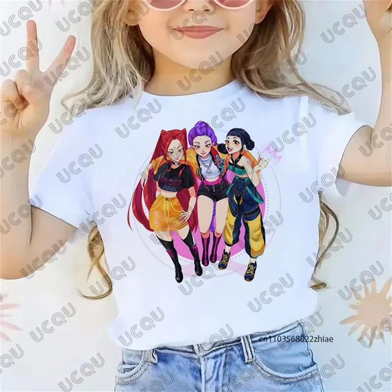 2025 Movie KPop Demon Hunters Graphic Printed Children T-shirt Summer Short Sleeve Tees Casual Loose Girl Boy Clothes Kids Tops