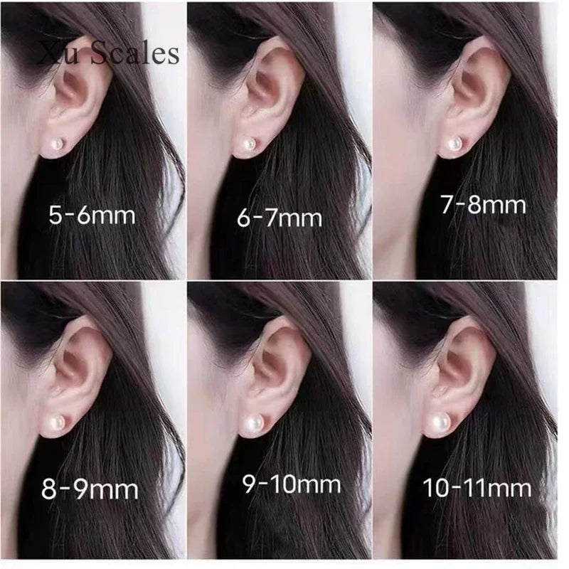 Super Bright Round White Fresh Water Natural AK Pearl Small Bulb Mirror Earrings S925 Sterling Silver Basic Simple Commuting