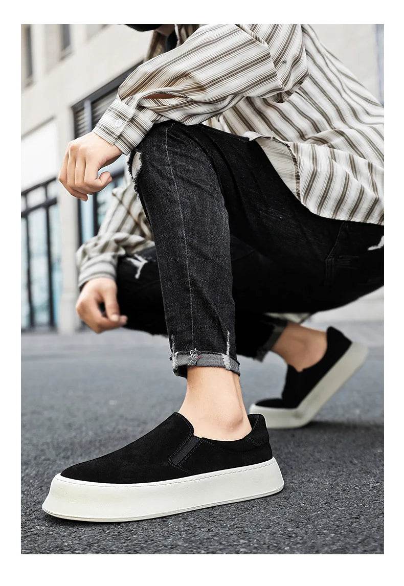 Men's shoes summer 2024 new low-top all-match nubuck leather sneakers lightweight slip-on slip-on shoes fashionable casual shoes - AIAZ
