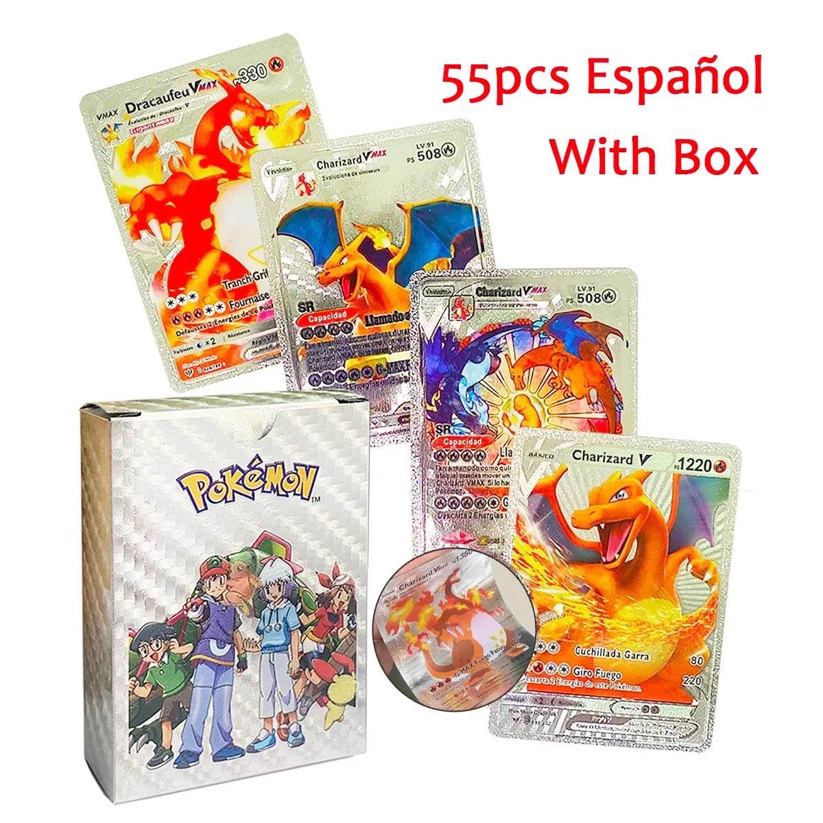 Pokemon Cards Vmax GX Gold Foil Flash Card English Spanish Colorful Pikachu Charizard French German Game Battle Collection Cards - AIAZ