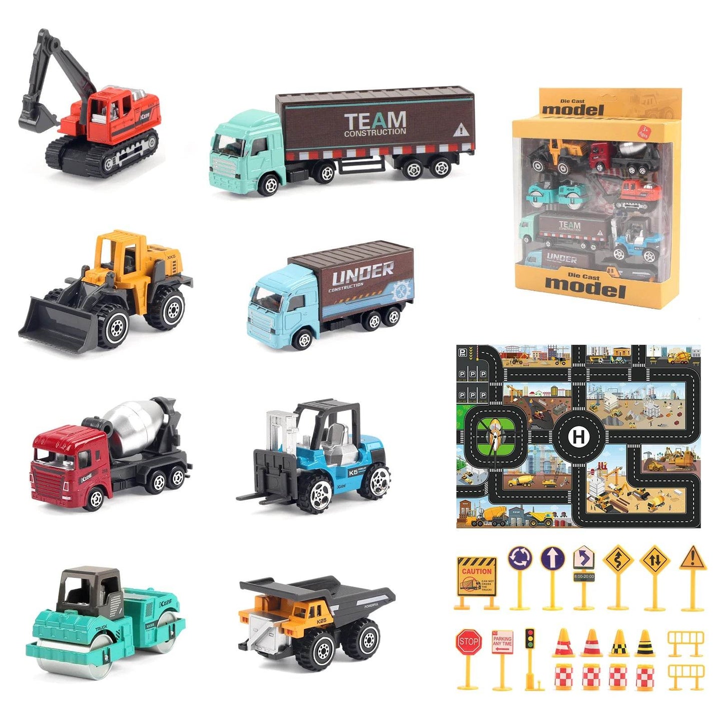 6pcs/set Alloy Engineering Truck Toy Car Classic Construction Model Vehicle Loader Tractor Excavator Toys for 3 years Boys Gifts - AIAZ