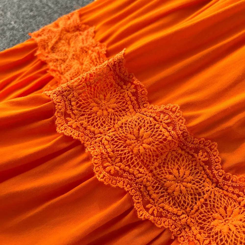 New Women Lantern Sleeved Elegant Dress Summer French Hollowed Out Mid Length Dresses Korean Style Vintage Long Dress - AIAZ