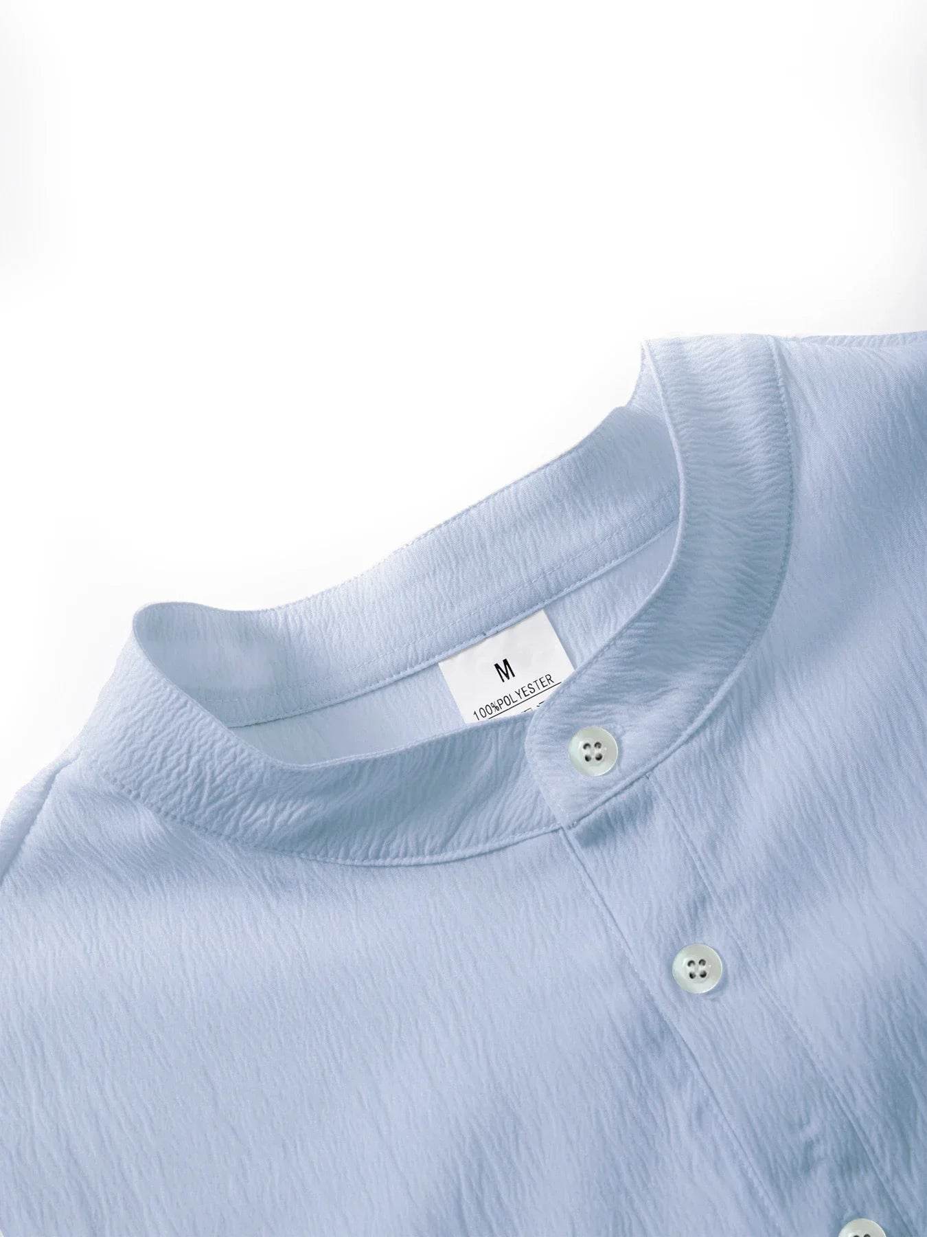 Men's Linen Shirt Summer 2025 Casual Short Sleeve Breathable Stand Collar Loose Fit Trendy Solid Color Youth Top with Pocket - AIAZ