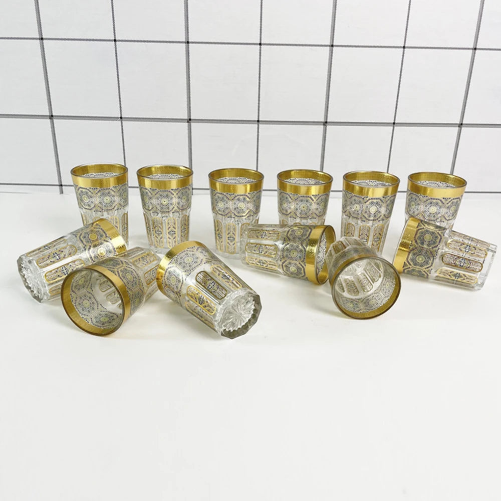 Middle East gold stamping glass teacup, Restaurant coffee cup, Home Decor Table Serving, Moroccan Glass Tea Cup, 12-piece/set