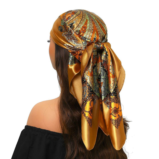 Head Scarf Women Luxury Brand Square 90*90cm Silk Foulard Satin Bandana Cheveux Soft Neckerchief Hijab Hair Scarves For Ladies - AIAZ