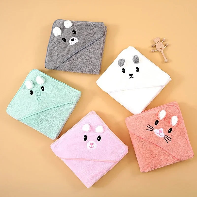 Hooded Coral Velvet Baby Bath Towel Cartoon Baby Elephant Wrap Blanket Super Absorbent Warm Bathrobe Newborn Baby Bath Towel