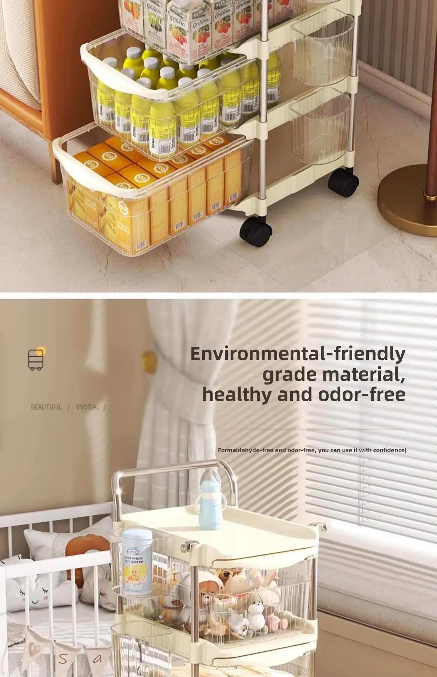 Small Cart Storage Rack, Snack Storage Rack, Multi-layer Storage Cabinet, Drawer Style Movable Baby Product Storages Rack