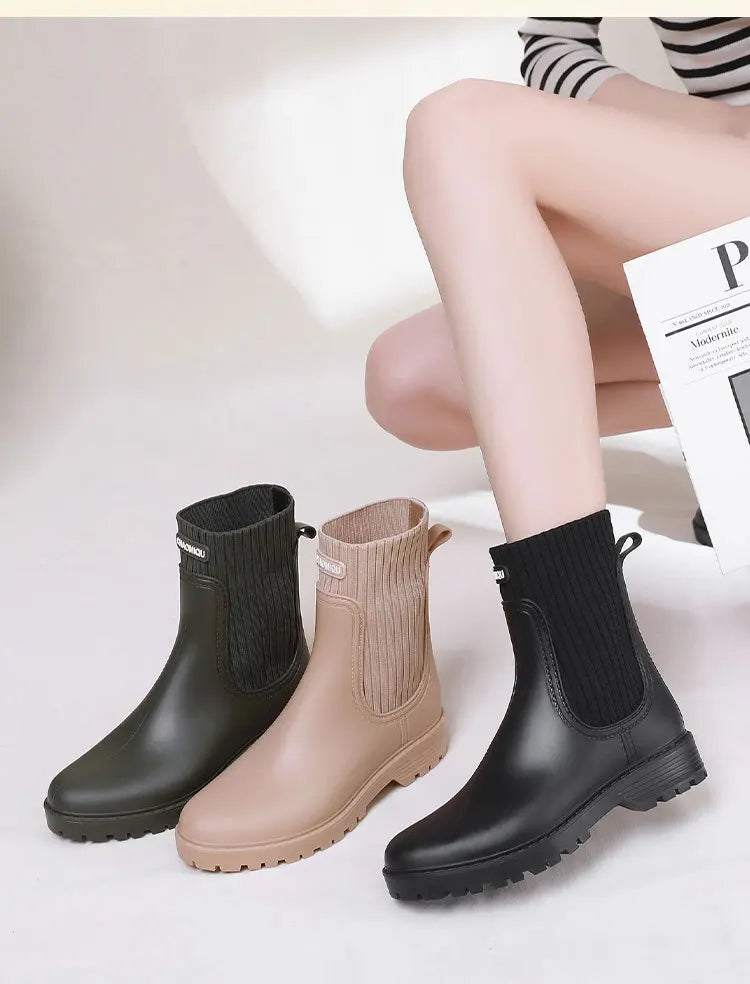 2024 Designer Rain Boots Women's Waterproof Shoes Rainy Ladies Fur Rubber Rainshoes Woman Galoshes Non-slip Pull-on Rain Boots