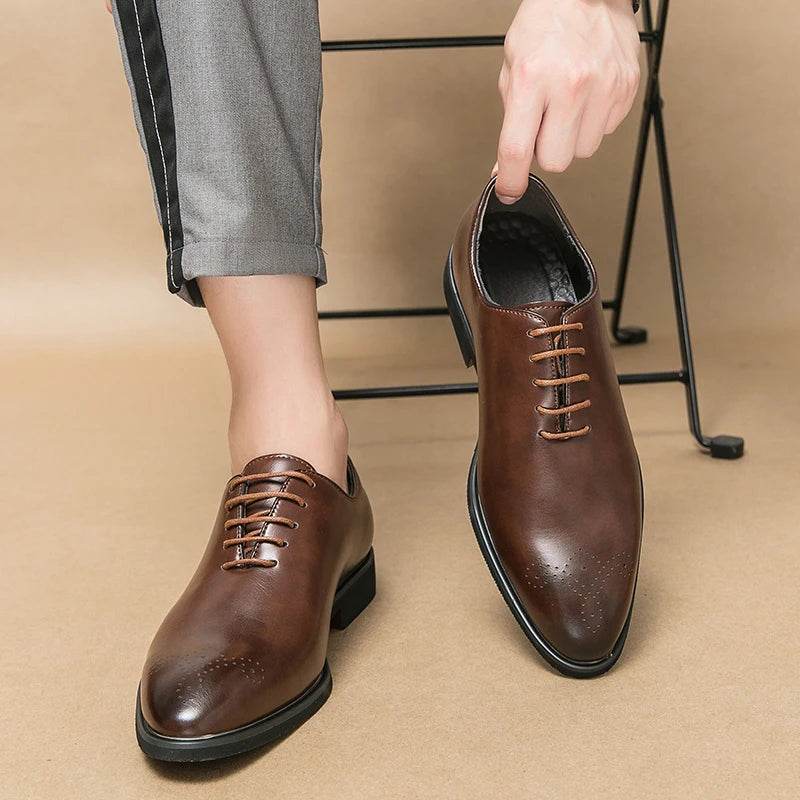 Classic Brand Pointed Banquet Dress Shoes Brown High-end Men's Business Shoes Men's Commuting Daily Casual Shoes Flat Bottomed - AIAZ