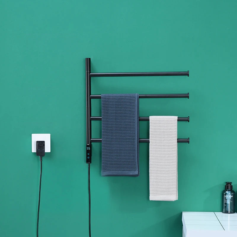 Rotatable Bathroom Electric Heated Carbon Fiber Towel Rail Warmer Digital Display Temperature Time Control Smart Home Bar Dryer