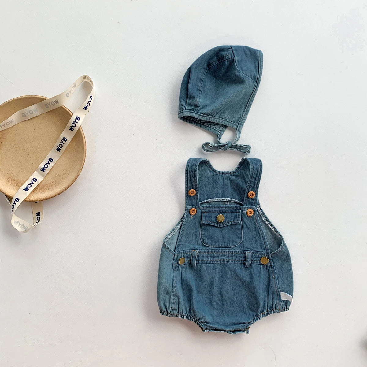Baby Clothes Denim Sling Romper Infant Onesie Newborn One-piece 0-3 Years Old Complimentary Hat