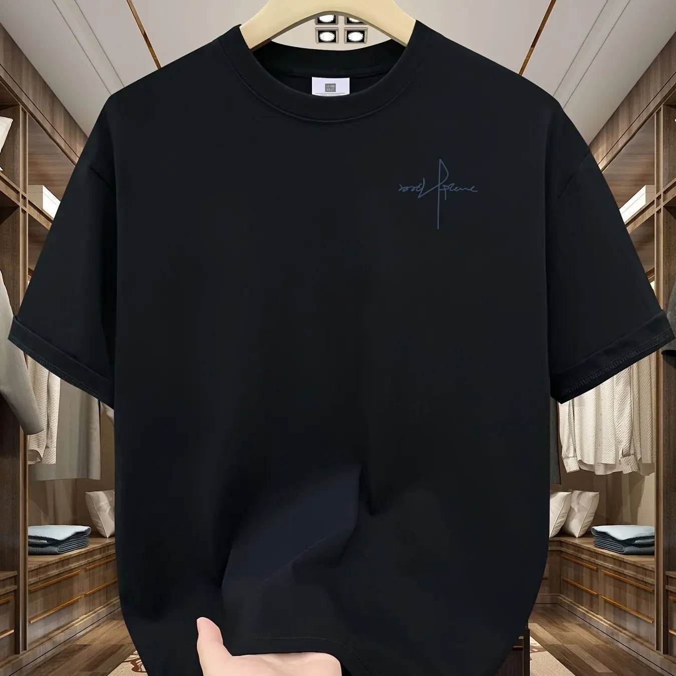 Summer Men's 100% Cotton Casual Sports Loose Large Size Letter Pattern Printed Comfortable Round Neck Short Sleeve T-shirt Top - AIAZ