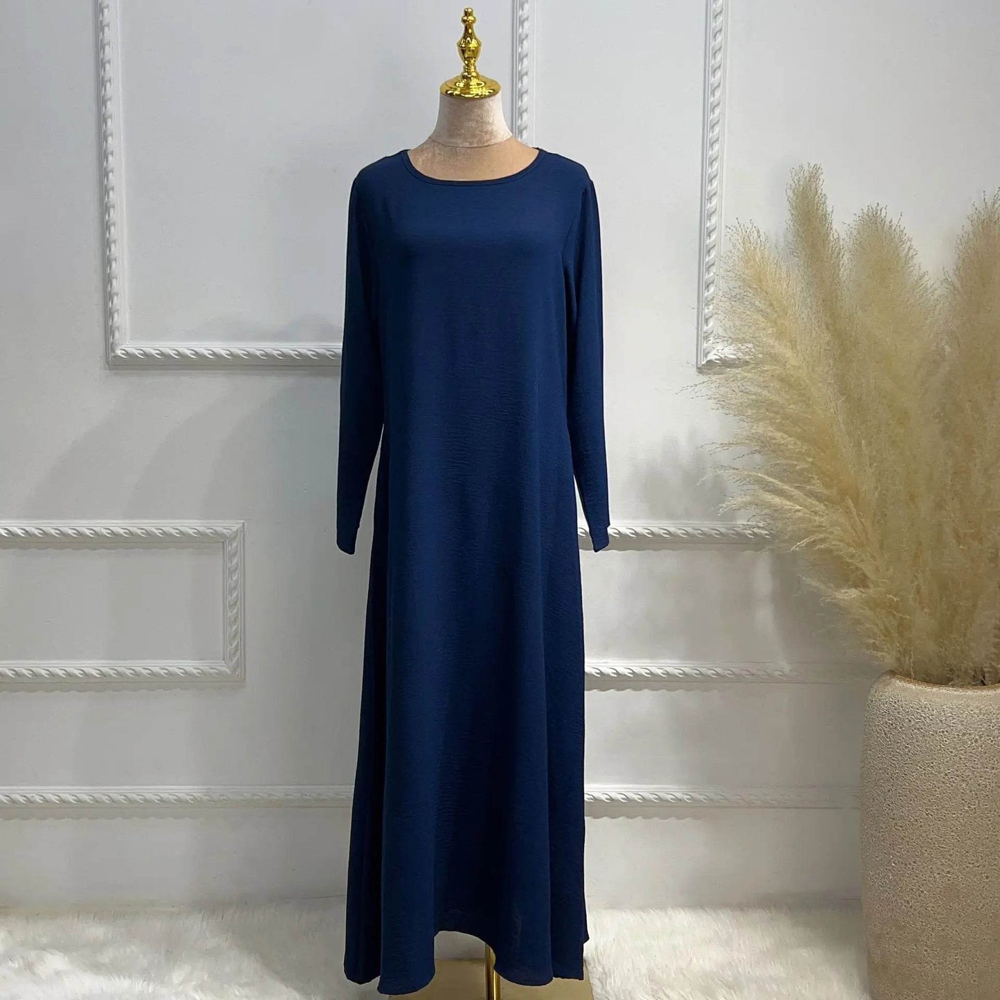2025 Fashion Simple Muslim Dress Solid Abaya Arab Turkey Dubai Kaftan Modest Long Sleeve Maxi Dress Islamic Clothing LR593 - AIAZ
