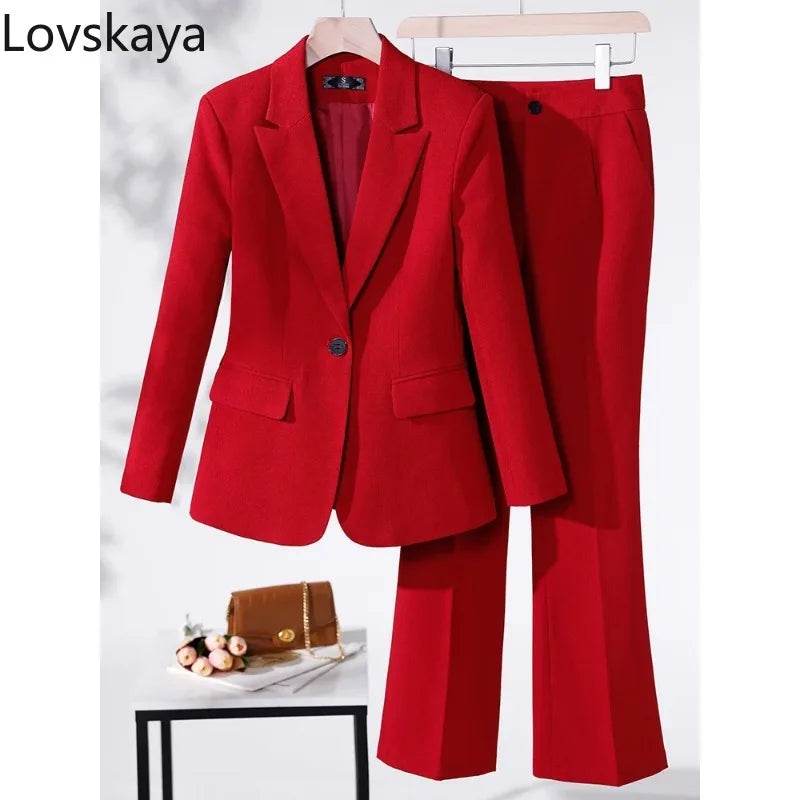 Business Work Wear 2 Piece Set Purple Blue Red Black Long Sleeve Blazer And Trouser Women Pant Suit Formal - AIAZ