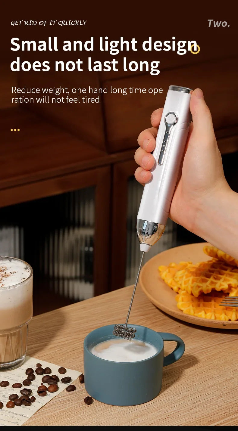 Wireless Type-C Rechargeable 3-speed Mini Handheld Milk Frother Coffee Frother Portable Kitchen Cooking Tools Whisk Foam Blender