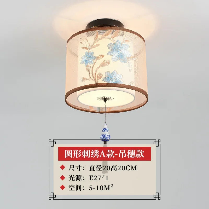 New Chinese Chandelier Lustre Ceiling Lamp Simple Corridor Chinese Painting Ceiling Lights Creative Suspendu Lotus Led Lighting