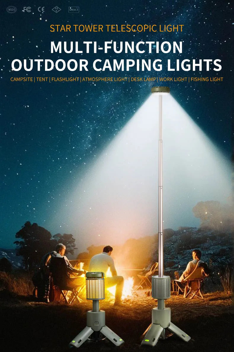 Folding Camping Light Portable Telescopic Lanterns Built-in 10000mAh Outdoor Waterproof Magnetic Lamp With Triangle Stand Base